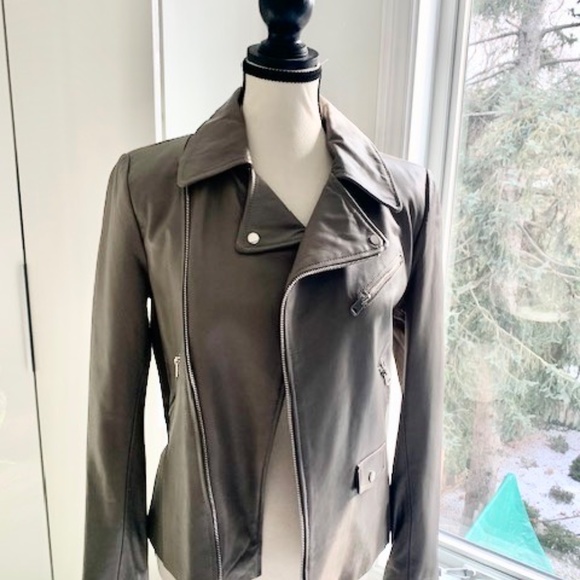 Zara leather moto jacket new grey medium - Picture 4 of 14